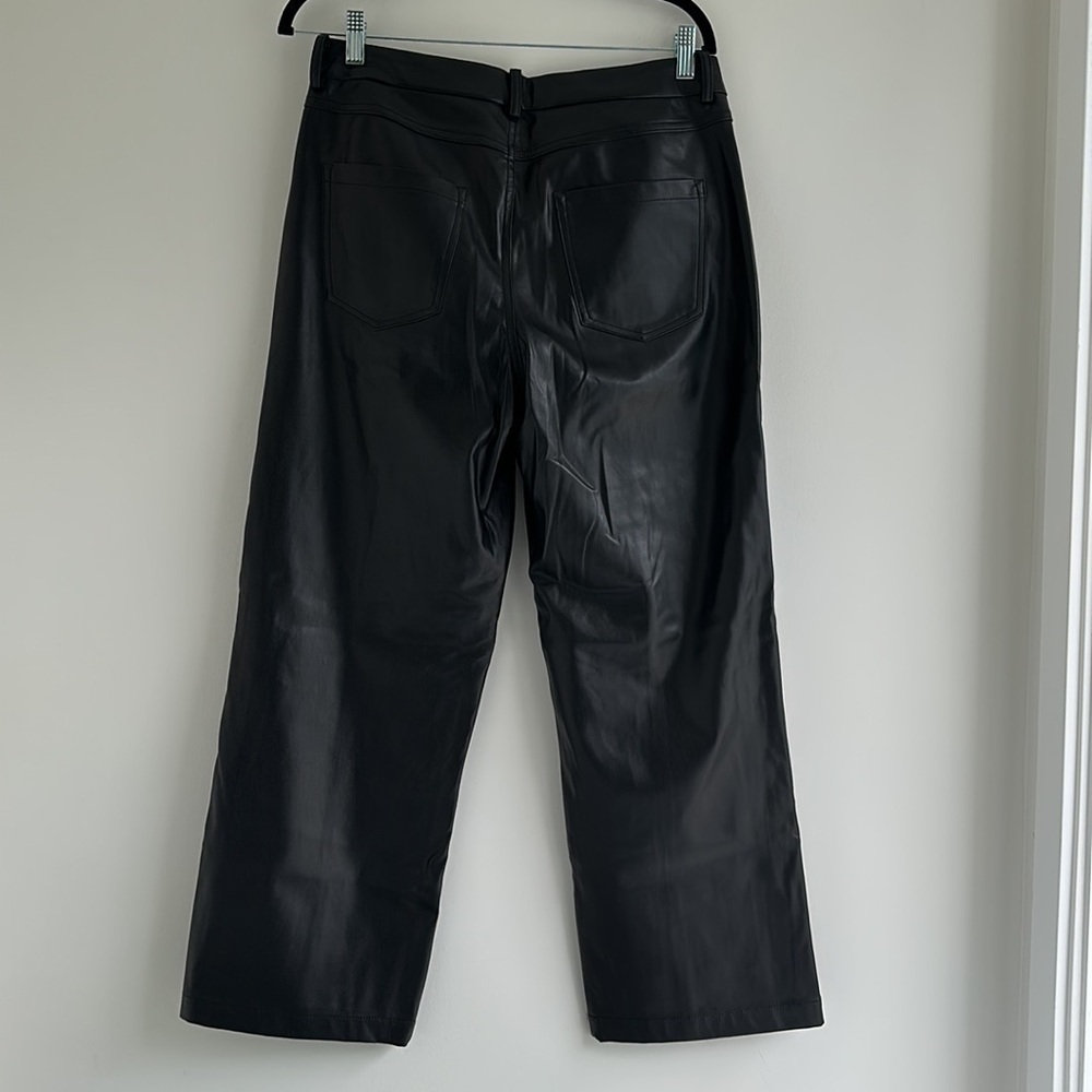 ICHI | Black Faux Leather Pants Wider Leg Straight - Picture 6 of 6